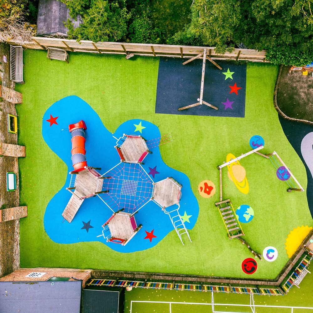 A drone photo of the JD playground.